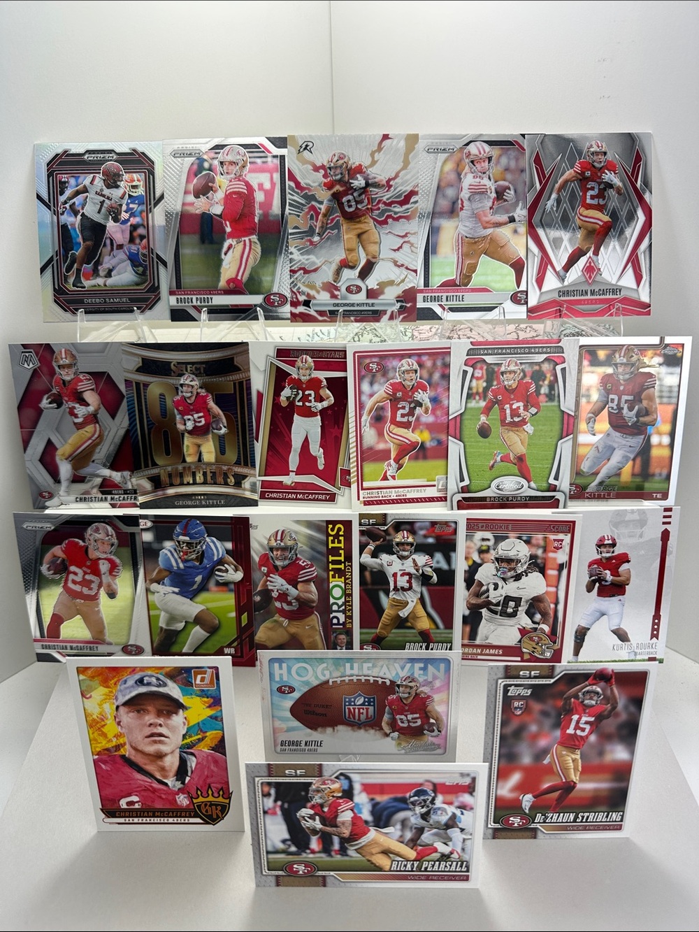 George Kittle/Brock Purdy/McCaffrey 49ers lot of 21 + De’Zhaun Stribling Rookie